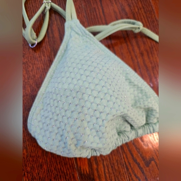 SANCTUARY SWIM Light Pastel Green Bikini Set Silver Sparkle Size L - Picture 4 of 7